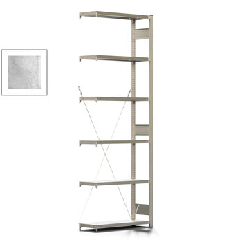 Fachbodenregal mit Tiefenriegel - 150 kg - 2.500 x 875 x 300 mm (HxBxT) - Anbauregal - verzinkt - 6 Böden, Steckregal BERT Fachbodenregal mit Tiefenriegel - 150 kg - 2.500 x 875 x 300 mm (HxBxT) - Anbauregal - verzinkt - 6 Böden, Steckregal BERT