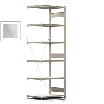 Fachbodenregal mit Tiefenriegel - 150 kg - 2.500 x 875 x 600 mm (HxBxT) - Anbauregal - verzinkt - 6 Böden, Steckregal BERT Fachbodenregal mit Tiefenriegel - 150 kg - 2.500 x 875 x 600 mm (HxBxT) - Anbauregal - verzinkt - 6 Böden, Steckregal BERT
