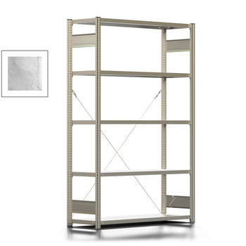 Fachbodenregal mit Tiefenriegel - 350 kg - 2.000 x 1.341 x 426 mm (HxBxT) - Grundregal - 5 Böden - verzinkt - Lagerregal - Steckregal BERT Fachbodenregal mit Tiefenriegel - 350 kg - 2.000 x 1.341 x 426 mm (HxBxT) - Grundregal - 5 Böden - verzinkt - Lagerregal - Steckregal BERT