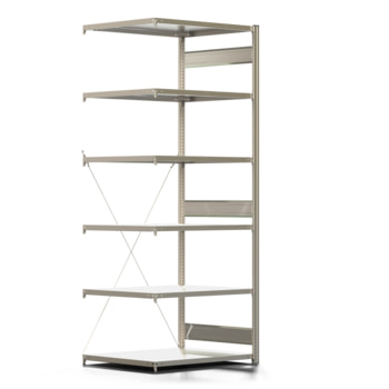 Fachbodenregal mit Tiefenriegel - 150 kg - 2.500 x 1.005 x 800 mm (HxBxT) - Anbauregal - verzinkt - 6 Böden, Steckregal BERT Fachbodenregal mit Tiefenriegel - 150 kg - 2.500 x 1.005 x 800 mm (HxBxT) - Anbauregal - verzinkt - 6 Böden, Steckregal BERT