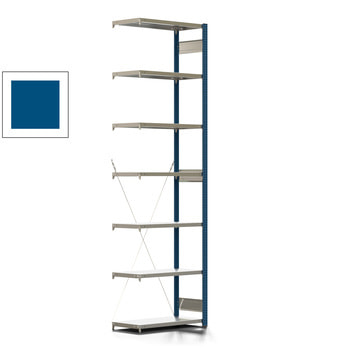 Fachbodenregal mit Tiefenriegel - 150 kg - 3.000 x 875 x 400 mm (HxBxT) - Anbauregal - Rahmen enzianblau - Böden verzinkt, BERT Fachbodenregal mit Tiefenriegel - 150 kg - 3.000 x 875 x 400 mm (HxBxT) - Anbauregal - Rahmen enzianblau - Böden verzinkt, BERT