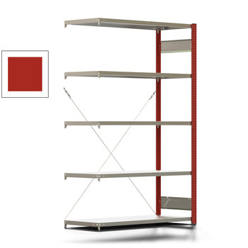 Fachbodenregal mit Tiefenriegel - 150 kg - 2.000 x 1.285 x 500 mm (HxBxT) - Anbauregal - Rahmen feuerrot - Böden verzinkt - BERT Fachbodenregal mit Tiefenriegel - 150 kg - 2.000 x 1.285 x 500 mm (HxBxT) - Anbauregal - Rahmen feuerrot - Böden verzinkt - BERT