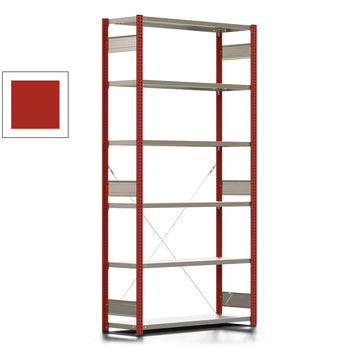 Fachbodenregal mit Tiefenriegel - 150 kg - 2.500 x 1.285 x 400 mm (HxBxT) - Grundregal - Rahmen feuerrot - Böden verzinkt, Steckregal BERT Fachbodenregal mit Tiefenriegel - 150 kg - 2.500 x 1.285 x 400 mm (HxBxT) - Grundregal - Rahmen feuerrot - Böden verzinkt, Steckregal BERT