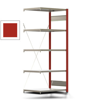 Fachbodenregal mit Tiefenriegel - 250 kg - 2.000 x 875 x 600 mm (HxBxT) - Anbauregal - Rahmen feuerrot - Böden verzinkt - Steckregal Fachbodenregal mit Tiefenriegel - 250 kg - 2.000 x 875 x 600 mm (HxBxT) - Anbauregal - Rahmen feuerrot - Böden verzinkt - Steckregal