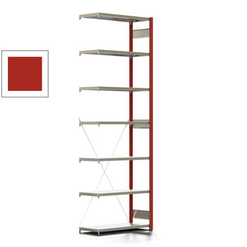 Fachbodenregal mit Tiefenriegel - 150 kg - 3.000 x 1.005 x 400 mm (HxBxT) - Anbauregal - Rahmen feuerrot - Böden verzinkt, BERT Fachbodenregal mit Tiefenriegel - 150 kg - 3.000 x 1.005 x 400 mm (HxBxT) - Anbauregal - Rahmen feuerrot - Böden verzinkt, BERT