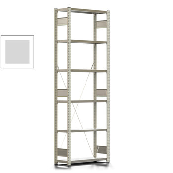 Fachbodenregal mit Tiefenriegel - 250 kg - 2.500 x 875 x 300 mm (HxBxT) - Grundregal - Rahmen lichtgrau - Böden verzinkt - Steckregal Fachbodenregal mit Tiefenriegel - 250 kg - 2.500 x 875 x 300 mm (HxBxT) - Grundregal - Rahmen lichtgrau - Böden verzinkt - Steckregal