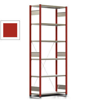 Fachbodenregal mit Tiefenriegel - 250 kg - 2.500 x 1.005 x 400 mm (HxBxT) - Grundregal - Rahmen feuerrot - Böden verzinkt - Steckregal Fachbodenregal mit Tiefenriegel - 250 kg - 2.500 x 1.005 x 400 mm (HxBxT) - Grundregal - Rahmen feuerrot - Böden verzinkt - Steckregal