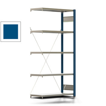Fachbodenregal mit Tiefenriegel - 250 kg - 2.000 x 1.005 x 400 mm (HxBxT) - Anbauregal - Rahmen enzianblau - Böden verzinkt - Steckregal Fachbodenregal mit Tiefenriegel - 250 kg - 2.000 x 1.005 x 400 mm (HxBxT) - Anbauregal - Rahmen enzianblau - Böden verzinkt - Steckregal