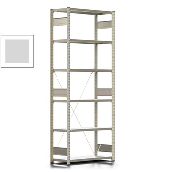 Fachbodenregal mit Tiefenriegel - 250 kg - 2.500 x 1.005 x 400 mm (HxBxT) - Grundregal - Rahmen lichtgrau - Böden verzinkt - Steckregal Fachbodenregal mit Tiefenriegel - 250 kg - 2.500 x 1.005 x 400 mm (HxBxT) - Grundregal - Rahmen lichtgrau - Böden verzinkt - Steckregal