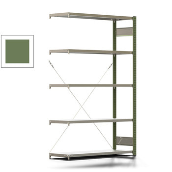 Fachbodenregal mit Tiefenriegel - 250 kg - 2.000 x 1.285 x 400 mm (HxBxT) - Anbauregal - Rahmen resedagrün - Böden verzinkt - Steckregal Fachbodenregal mit Tiefenriegel - 250 kg - 2.000 x 1.285 x 400 mm (HxBxT) - Anbauregal - Rahmen resedagrün - Böden verzinkt - Steckregal