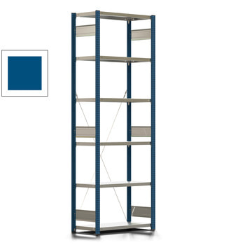 Fachbodenregal mit Tiefenriegel - 250 kg - 2.500 x 875 x 400 mm (HxBxT) - Grundregal - Rahmen enzianblau - Böden verzinkt - Steckregal Fachbodenregal mit Tiefenriegel - 250 kg - 2.500 x 875 x 400 mm (HxBxT) - Grundregal - Rahmen enzianblau - Böden verzinkt - Steckregal