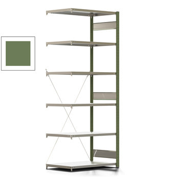 Fachbodenregal mit Tiefenriegel - 250 kg - 2.500 x 1.005 x 600 mm (HxBxT) - Anbauregal - Rahmen resedagrün - Böden verzinkt - Steckregal Fachbodenregal mit Tiefenriegel - 250 kg - 2.500 x 1.005 x 600 mm (HxBxT) - Anbauregal - Rahmen resedagrün - Böden verzinkt - Steckregal