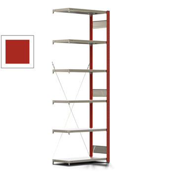 Fachbodenregal mit Tiefenriegel - 250 kg - 2.500 x 875 x 400 mm (HxBxT) - Anbauregal - Rahmen feuerrot - Böden verzinkt - Steckregal Fachbodenregal mit Tiefenriegel - 250 kg - 2.500 x 875 x 400 mm (HxBxT) - Anbauregal - Rahmen feuerrot - Böden verzinkt - Steckregal