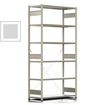 Fachbodenregal mit Tiefenriegel - 250 kg - 2.500 x 1.285 x 500 mm (HxBxT) - Grundregal - Rahmen lichtgrau - Böden verzinkt - Steckregal Fachbodenregal mit Tiefenriegel - 250 kg - 2.500 x 1.285 x 500 mm (HxBxT) - Grundregal - Rahmen lichtgrau - Böden verzinkt - Steckregal