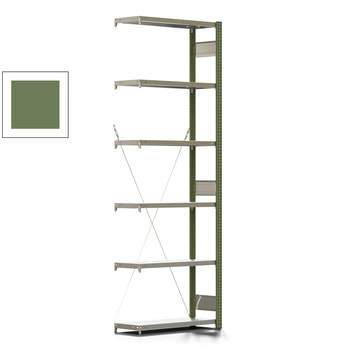 Fachbodenregal mit Tiefenriegel - 350 kg - 2.500 x 875 x 326 mm (HxBxT) - Anbauregal - 6 Böden - resedagrün - Lagerregal - Steckregal BERT Fachbodenregal mit Tiefenriegel - 350 kg - 2.500 x 875 x 326 mm (HxBxT) - Anbauregal - 6 Böden - resedagrün - Lagerregal - Steckregal BERT