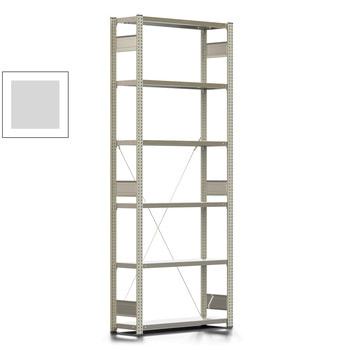 Fachbodenregal mit Tiefenriegel - 350 kg - 2.500 x 1.061 x 326 mm (HxBxT) - Grundregal - 6 Böden - lichtgrau - Lagerregal - Steckregal BERT Fachbodenregal mit Tiefenriegel - 350 kg - 2.500 x 1.061 x 326 mm (HxBxT) - Grundregal - 6 Böden - lichtgrau - Lagerregal - Steckregal BERT