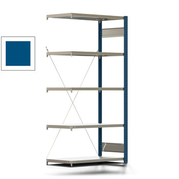 Fachbodenregal mit Tiefenriegel - 350 kg - 2.000 x 1.005 x 526 mm (HxBxT) - Anbauregal - 5 Böden - enzianblau - Lagerregal - Steckregal BERT Fachbodenregal mit Tiefenriegel - 350 kg - 2.000 x 1.005 x 526 mm (HxBxT) - Anbauregal - 5 Böden - enzianblau - Lagerregal - Steckregal BERT