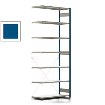 Fachbodenregal mit Tiefenriegel - 250 kg - 3.000 x 1.285 x 500 mm (HxBxT) - Anbauregal - Rahmen enzianblau - Böden verzinkt, Steckregal BERT Fachbodenregal mit Tiefenriegel - 250 kg - 3.000 x 1.285 x 500 mm (HxBxT) - Anbauregal - Rahmen enzianblau - Böden verzinkt, Steckregal BERT