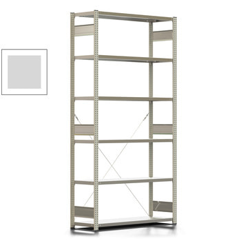 Fachbodenregal mit Tiefenriegel - 350 kg - 2.500 x 1.341 x 426 mm (HxBxT) - Grundregal - 6 Böden - lichtgrau - Lagerregal - Steckregal BERT Fachbodenregal mit Tiefenriegel - 350 kg - 2.500 x 1.341 x 426 mm (HxBxT) - Grundregal - 6 Böden - lichtgrau - Lagerregal - Steckregal BERT
