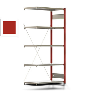 Fachbodenregal mit Tiefenriegel - 350 kg - 2.000 x 1.005 x 526 mm (HxBxT) - Anbauregal - 5 Böden - feuerrot - Lagerregal - Steckregal BERT Fachbodenregal mit Tiefenriegel - 350 kg - 2.000 x 1.005 x 526 mm (HxBxT) - Anbauregal - 5 Böden - feuerrot - Lagerregal - Steckregal BERT