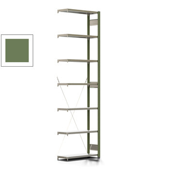 Fachbodenregal mit Tiefenriegel - 350 kg - 3.000 x 875 x 326 mm (HxBxT) - Anbauregal - 7 Böden - resedagrün - Lagerregal - Steckregal BERT Fachbodenregal mit Tiefenriegel - 350 kg - 3.000 x 875 x 326 mm (HxBxT) - Anbauregal - 7 Böden - resedagrün - Lagerregal - Steckregal BERT