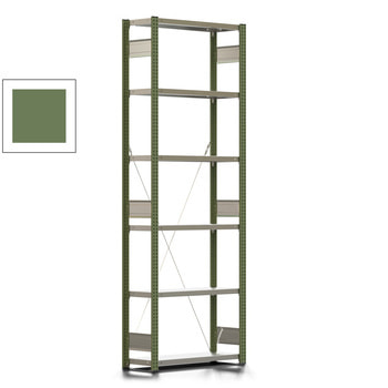 Fachbodenregal mit Tiefenriegel - 350 kg - 2.500 x 931 x 326 mm (HxBxT) - Grundregal - 6 Böden - resedagrün - Lagerregal - Steckregal BERT Fachbodenregal mit Tiefenriegel - 350 kg - 2.500 x 931 x 326 mm (HxBxT) - Grundregal - 6 Böden - resedagrün - Lagerregal - Steckregal BERT