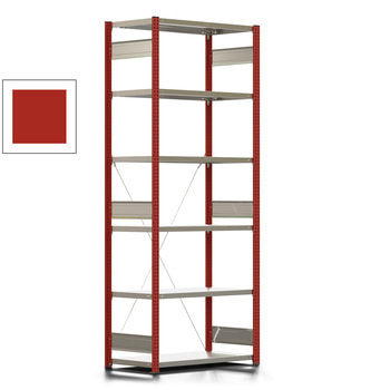 Fachbodenregal mit Tiefenriegel - 350 kg - 2.500 x 1.061 x 526 mm (HxBxT) - Grundregal - 6 Böden - feuerrot - Lagerregal - Steckregal BERT Fachbodenregal mit Tiefenriegel - 350 kg - 2.500 x 1.061 x 526 mm (HxBxT) - Grundregal - 6 Böden - feuerrot - Lagerregal - Steckregal BERT