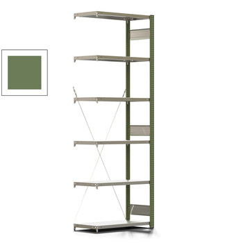 Fachbodenregal mit Tiefenriegel - 350 kg - 2.500 x 875 x 426 mm (HxBxT) - Anbauregal - 6 Böden - resedagrün - Lagerregal - Steckregal BERT Fachbodenregal mit Tiefenriegel - 350 kg - 2.500 x 875 x 426 mm (HxBxT) - Anbauregal - 6 Böden - resedagrün - Lagerregal - Steckregal BERT