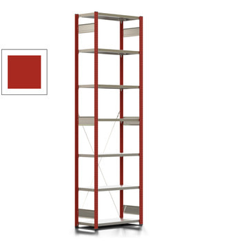 Fachbodenregal mit Tiefenriegel - 350 kg - 3.000 x 931 x 426 mm (HxBxT) - Grundregal - 7 Böden - feuerrot - Lagerregal - Steckregal BERT Fachbodenregal mit Tiefenriegel - 350 kg - 3.000 x 931 x 426 mm (HxBxT) - Grundregal - 7 Böden - feuerrot - Lagerregal - Steckregal BERT