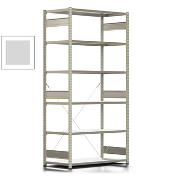 Fachbodenregal mit Tiefenriegel - 350 kg - 2.500 x 1.341 x 626 mm (HxBxT) - Grundregal - 6 Böden - lichtgrau - Lagerregal - Steckregal BERT Fachbodenregal mit Tiefenriegel - 350 kg - 2.500 x 1.341 x 626 mm (HxBxT) - Grundregal - 6 Böden - lichtgrau - Lagerregal - Steckregal BERT