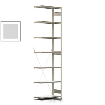 Fachbodenregal mit Tiefenriegel - 350 kg - 3.000 x 875 x 426 mm (HxBxT) - Anbauregal - 7 Böden - lichtgrau - Lagerregal - Steckregal BERT Fachbodenregal mit Tiefenriegel - 350 kg - 3.000 x 875 x 426 mm (HxBxT) - Anbauregal - 7 Böden - lichtgrau - Lagerregal - Steckregal BERT