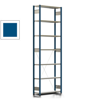 Fachbodenregal mit Tiefenriegel - 350 kg - 3.000 x 1.061 x 326 mm (HxBxT) - Grundregal - 7 Böden - enzianblau - Lagerregal - Steckregal BERT Fachbodenregal mit Tiefenriegel - 350 kg - 3.000 x 1.061 x 326 mm (HxBxT) - Grundregal - 7 Böden - enzianblau - Lagerregal - Steckregal BERT