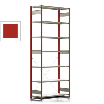 Fachbodenregal mit Tiefenriegel - 350 kg - 3.000 x 1.341 x 526 mm (HxBxT) - Grundregal - 7 Böden - feuerrot - Lagerregal - Steckregal BERT Fachbodenregal mit Tiefenriegel - 350 kg - 3.000 x 1.341 x 526 mm (HxBxT) - Grundregal - 7 Böden - feuerrot - Lagerregal - Steckregal BERT