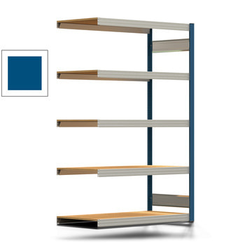 Fachbodenregal Tiefenriegel - 250 kg - 2.000 x 1.285 x 600 mm (HxBxT) - Anbauregal - enzianblau - 5 Holzböden - Lagerregal - Steckregal BERT