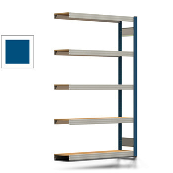 Fachbodenregal Tiefenriegel - 250 kg - 2.000 x 1.285 x 300 mm (HxBxT) - Anbauregal - enzianblau - 5 Holzböden - Lagerregal - Steckregal BERT