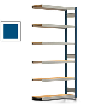 Fachbodenregal Tiefenriegel - 250 kg - 2.500 x 1.285 x 400 mm (HxBxT) - Anbauregal - enzianblau - 6 Holzböden - Lagerregal - Steckregal BERT Anbauregal | RAL 5010 Enzianblau