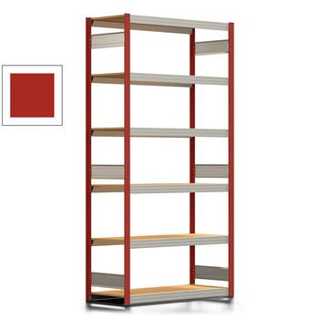 Fachbodenregal Tiefenriegel - 250 kg - 2.500 x 1.285 x 500 mm (HxBxT) - Grundregal - feuerrot - 6 Holzböden - Lagerregal - Steckregal BERT Grundregal | RAL 3000 Feuerrot