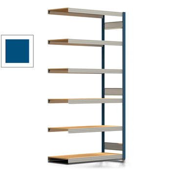 Fachbodenregal Tiefenriegel - 250 kg - 2.500 x 1.285 x 500 mm (HxBxT) - Anbauregal - enzianblau - 6 Holzböden - Lagerregal - Steckregal BERT Anbauregal | RAL 5010 Enzianblau