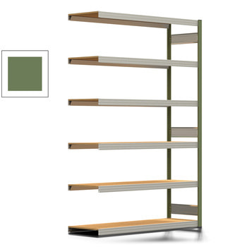 Fachbodenregal Tiefenriegel - 250 kg - 2.500 x 1.695 x 500 mm (HxBxT) - Anbauregal - resedagrün - 6 Holzböden - Lagerregal - Steckregal BERT Anbauregal | RAL 6011 Resedagrün