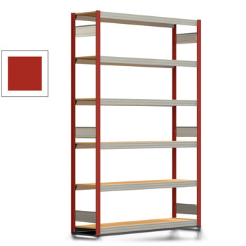 Fachbodenregal Tiefenriegel - 250 kg - 2.500 x 1.695 x 400 mm (HxBxT) - Grundregal - feuerrot - 6 Holzböden - Lagerregal - Steckregal BERT Grundregal | RAL 3000 Feuerrot