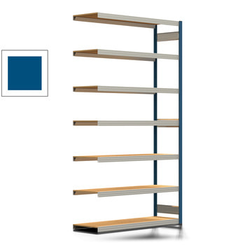 Fachbodenregal Tiefenriegel - 250 kg - 3.000 x 1.695 x 500 mm (HxBxT) - Anbauregal - enzianblau - 7 Holzböden - Lagerregal - Steckregal BERT Anbauregal | RAL 5010 Enzianblau