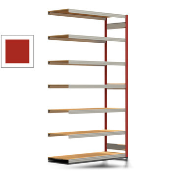 Fachbodenregal Tiefenriegel - 250 kg - 3.000 x 1.695 x 600 mm (HxBxT) - Anbauregal - feuerrot - 7 Holzböden - Lagerregal - Steckregal BERT Anbauregal | RAL 3000 Feuerrot