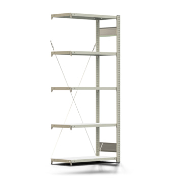 Fachbodenregal mit Tiefenriegel - 150 kg - (HxBxT) 2.000 x 875 x 400 mm - Anbauregal - lichtgrau - 5 Böden - BERT Fachbodenregal mit Tiefenriegel - 150 kg - (HxBxT) 2.000 x 875 x 400 mm - Anbauregal - lichtgrau - 5 Böden - BERT