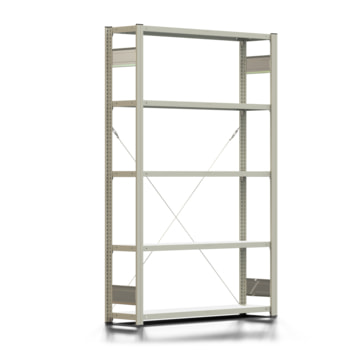 Fachbodenregal mit Tiefenriegel - 150 kg - 2.000 x 1.285 x 300 mm (HxBxT) - Grundregal - lichtgrau - 5 Böden - BERT Fachbodenregal mit Tiefenriegel - 150 kg - 2.000 x 1.285 x 300 mm (HxBxT) - Grundregal - lichtgrau - 5 Böden - BERT