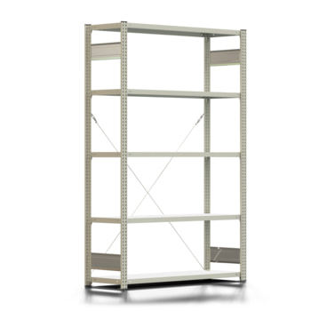 Fachbodenregal mit Tiefenriegel - 150 kg - 2.000 x 1.285 x 400 mm (HxBxT) - Grundregal - lichtgrau - 5 Böden - BERT Fachbodenregal mit Tiefenriegel - 150 kg - 2.000 x 1.285 x 400 mm (HxBxT) - Grundregal - lichtgrau - 5 Böden - BERT