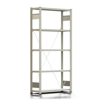 Fachbodenregal mit Tiefenriegel - 250 kg - 2.000 x 1.005 x 300 mm (HxBxT) - Grundregal - lichtgrau - Lagerregal - Steckregal - BERT Fachbodenregal mit Tiefenriegel - 250 kg - 2.000 x 1.005 x 300 mm (HxBxT) - Grundregal - lichtgrau - Lagerregal - Steckregal - BERT