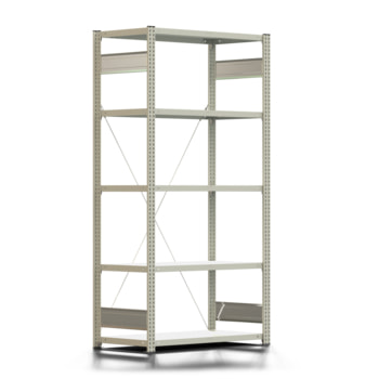 Fachbodenregal mit Tiefenriegel - 250 kg - 2.000 x 1.005 x 500 mm (HxBxT) - Grundregal - lichtgrau - Lagerregal - Steckregal - BERT Fachbodenregal mit Tiefenriegel - 250 kg - 2.000 x 1.005 x 500 mm (HxBxT) - Grundregal - lichtgrau - Lagerregal - Steckregal - BERT