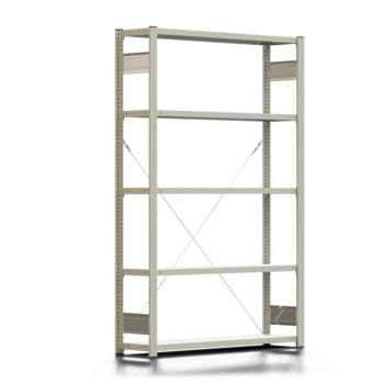 Fachbodenregal mit Tiefenriegel - 250 kg - 2.000 x 1.285 x 300 mm (HxBxT) - Grundregal - lichtgrau - Lagerregal - Steckregal - BERT Fachbodenregal mit Tiefenriegel - 250 kg - 2.000 x 1.285 x 300 mm (HxBxT) - Grundregal - lichtgrau - Lagerregal - Steckregal - BERT