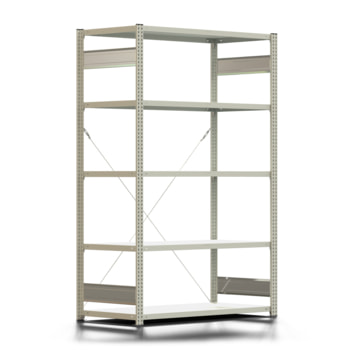 Fachbodenregal mit Tiefenriegel - 250 kg - 2.000 x 1.285 x 600 mm (HxBxT) - Grundregal - lichtgrau - Lagerregal - Steckregal - BERT Fachbodenregal mit Tiefenriegel - 250 kg - 2.000 x 1.285 x 600 mm (HxBxT) - Grundregal - lichtgrau - Lagerregal - Steckregal - BERT