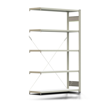 Fachbodenregal mit Tiefenriegel - 250 kg - 2.000 x 1.285 x 400 mm (HxBxT) - Anbauregal - lichtgrau - Lagerregal - Steckregal - BERT Fachbodenregal mit Tiefenriegel - 250 kg - 2.000 x 1.285 x 400 mm (HxBxT) - Anbauregal - lichtgrau - Lagerregal - Steckregal - BERT